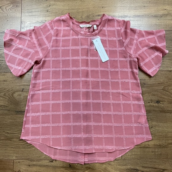 Soft Surroundings Tops - Soft Surroundings NWT Pink Rose Short Sleeve Tenerife Button Back Blouse NWT XS